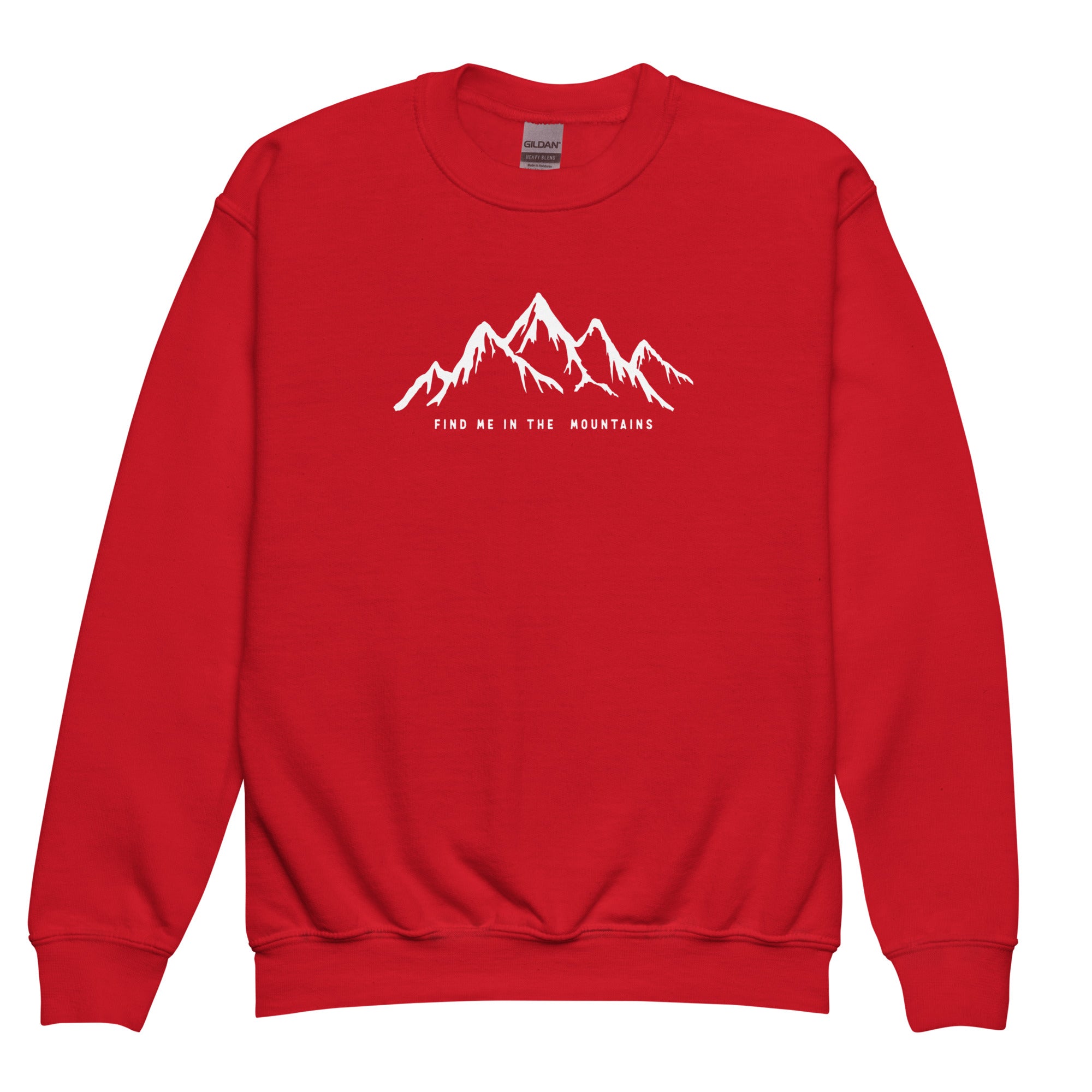Youth mountain sweatshirt with a summit print, made for the outdoors.
