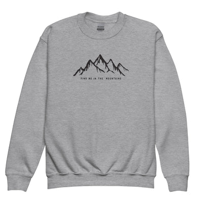 Kids mountain sweatshirt with a nature peak design on the front for youth.