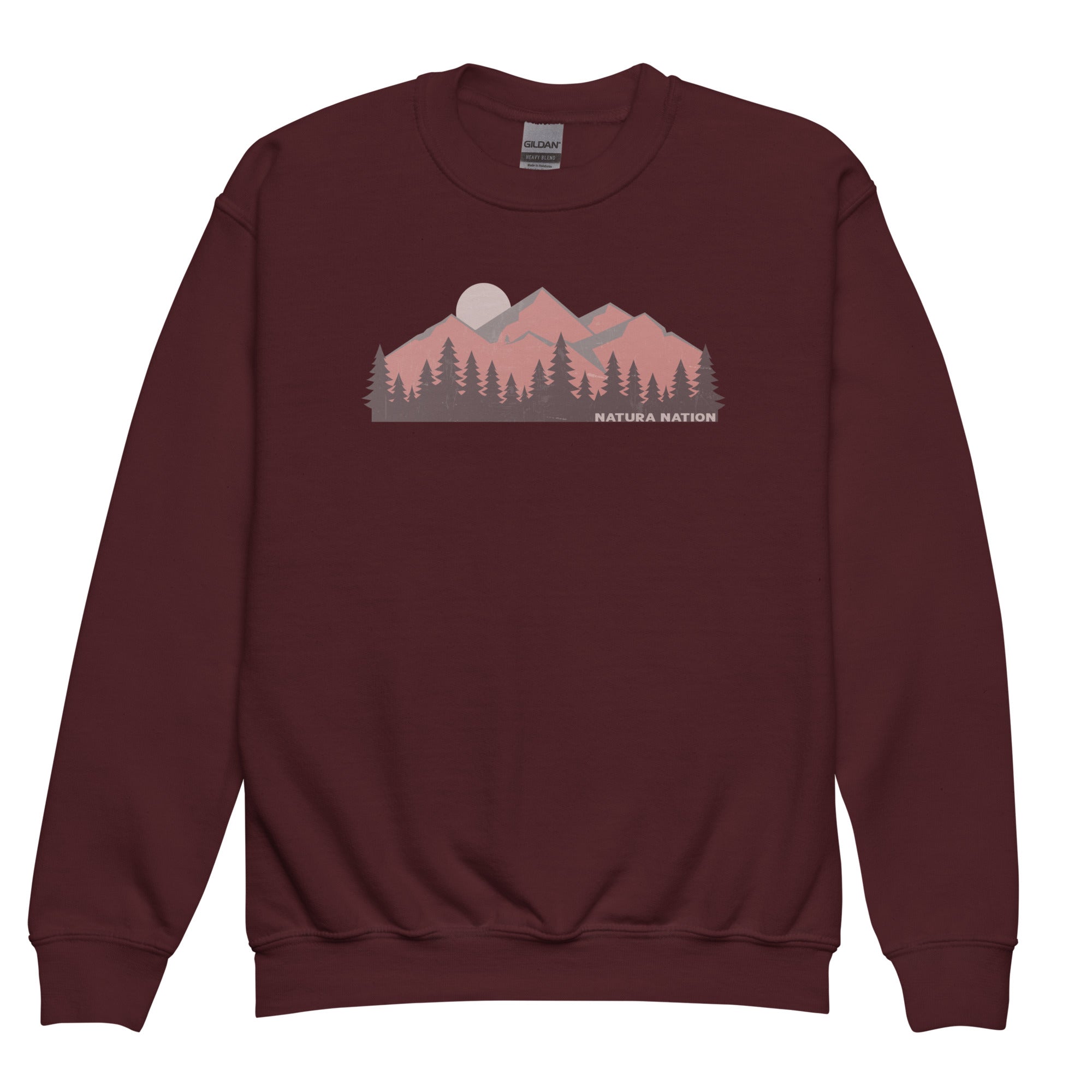 Kids mountain crewneck sweatshirt for youth who love to climb higher.