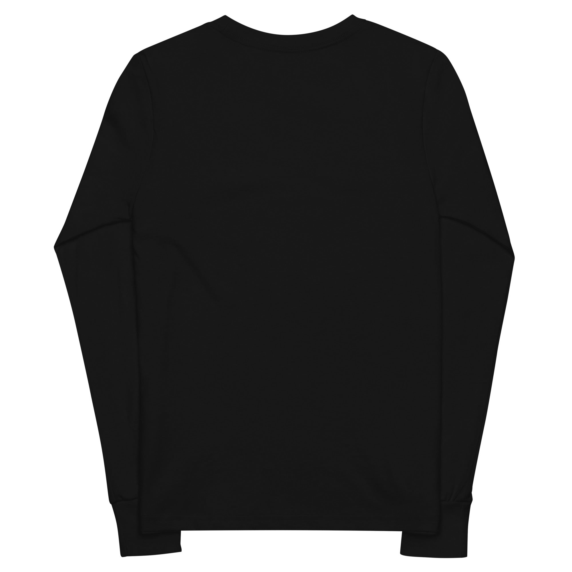 Back view of Kids nature long-sleeve tee featuring mountain peaks at last light.