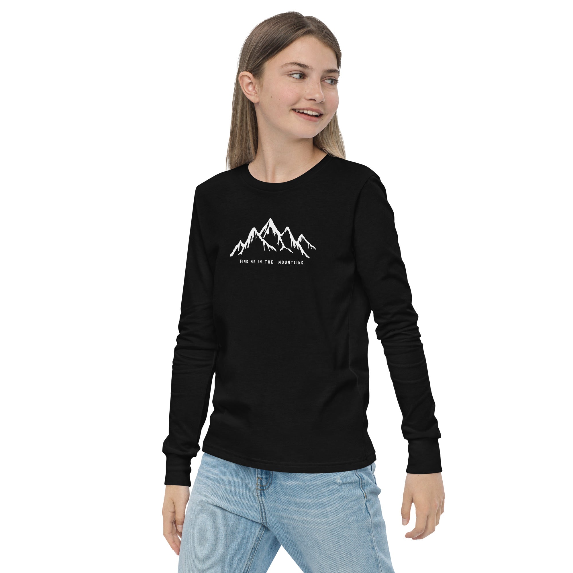 Kids' long-sleeve shirt with a nature mountain design