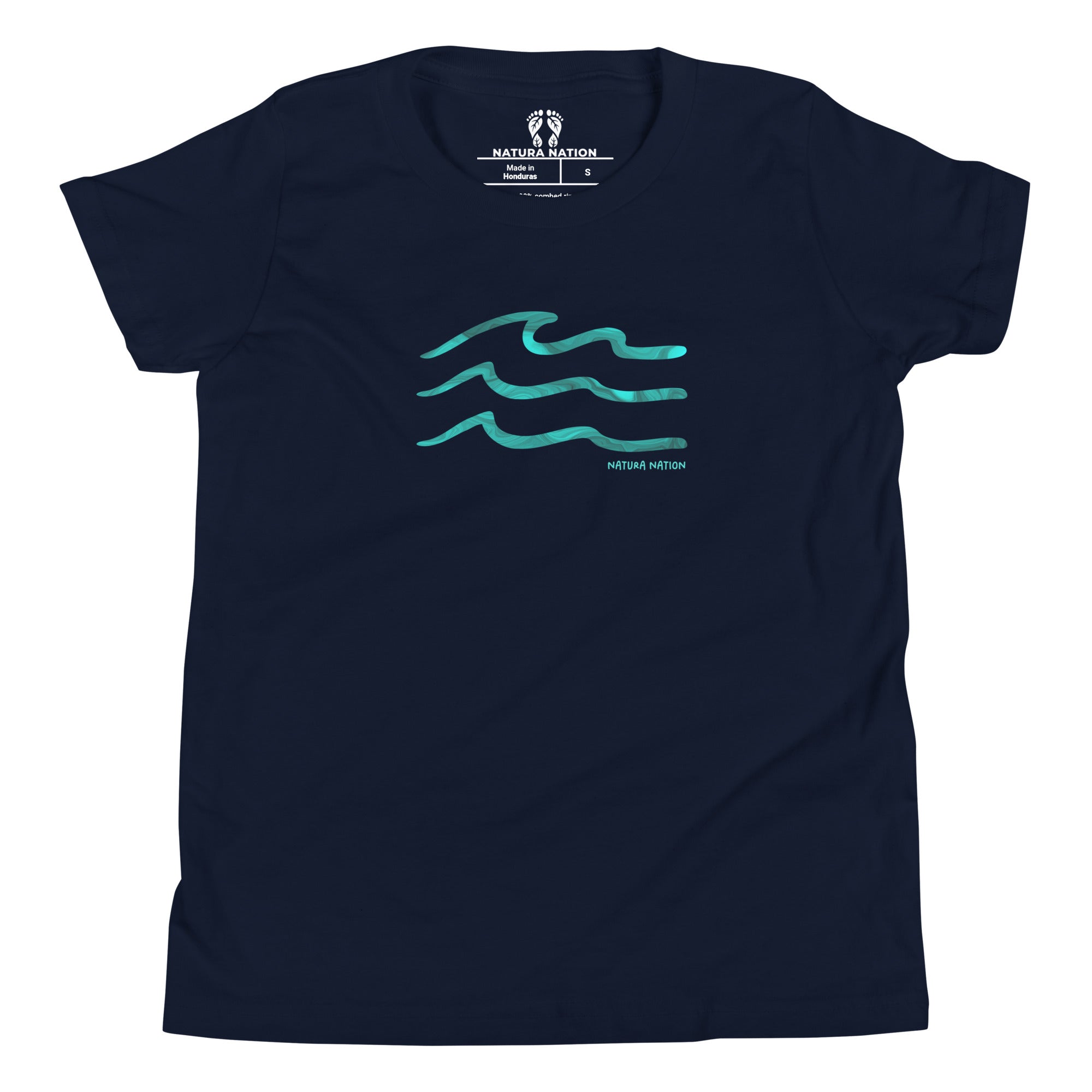 Youth ocean t-shirt with waves on the front.